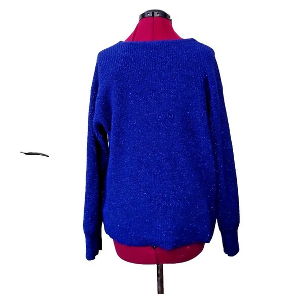 INC International Concepts Women’s Sweater Size XL Blue Sparkly V-Neck Pullover - Picture 2 of 7